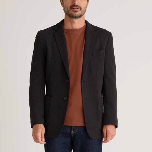 NWT QUINCE Organic Cotton Pique Knit Blazer Sz L Black Classic Work - Picture 1 of 14